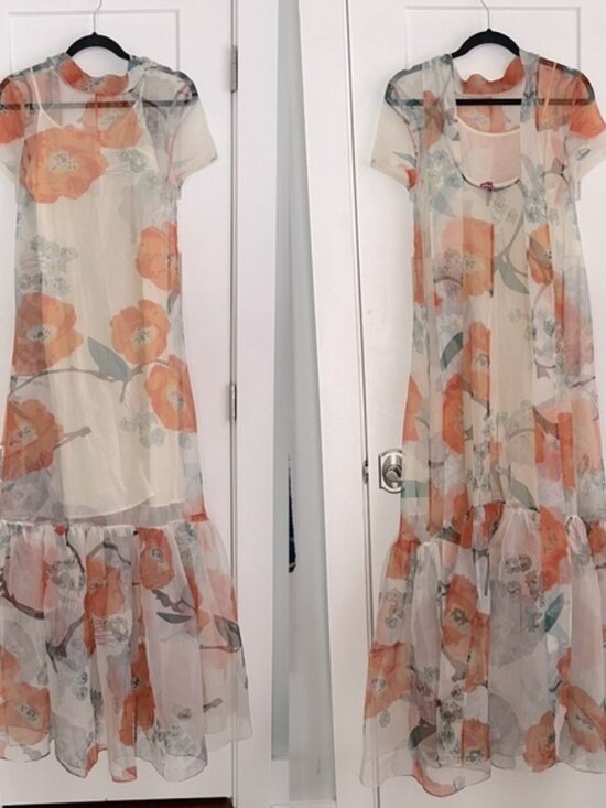 STAUD Calluna Poppy Floral Print Organza Tie Back Maxi Gown Dress - Picture 3 of 12